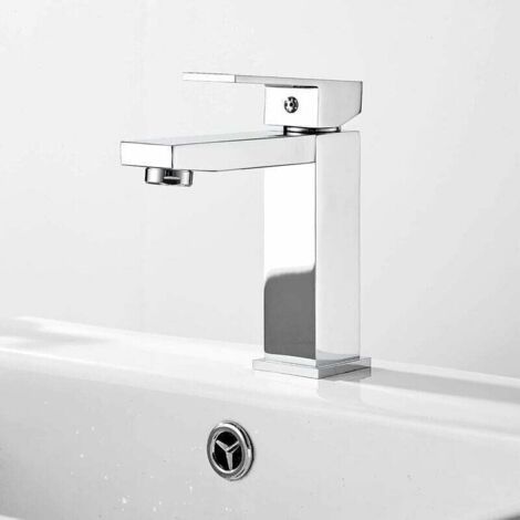 Waschtischarmatur mit Warm- und Kaltwasseranschluss, verchromte Messing-Mischbatterie. Funktionales und elegantes Design fürs Badezimmer, einfache Montage.