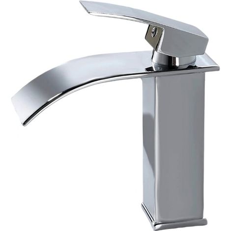 Robinet de salle de bain cascade moderne, robinet de lavabo au design élégant, robinet mitigeur en laiton, eau chaude et froide, robinet chromé G 3/8 (1/5)