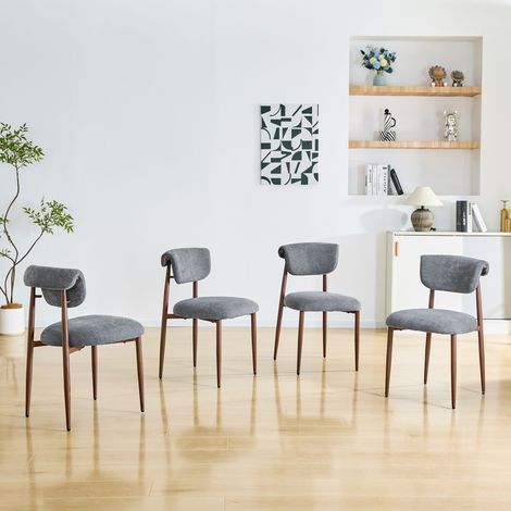 Ensemble table chaises salle manger lin 4 pièces rembourrées dossier incurvé moderne sans accoudoirs (1/5)