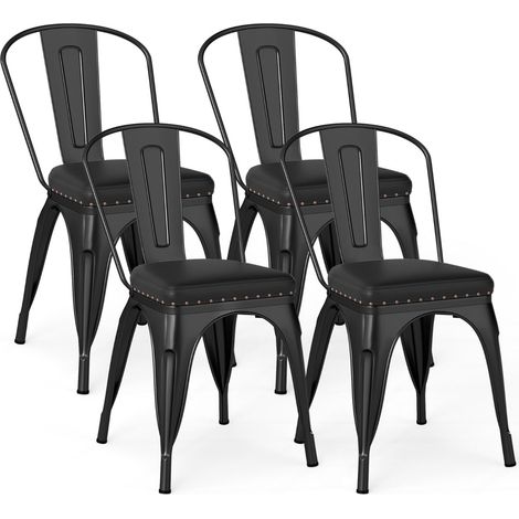 Set di 4 sedie da pranzo impilabili 53 x 44 x 84 cm comoda seduta imbottita design moderno metallo nero 200013586