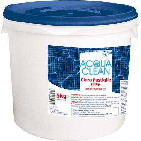 Cloro in pastiglie 200g a scioglimento lento per piscine Acqua Clean - 10 Kg