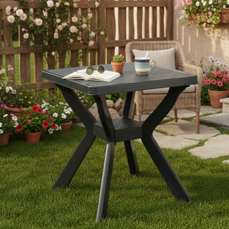 Mesa de Exterior Straven, 4 Plazas, Largo Máximo 70 cm Hecho en Italia, Acabado Efecto Cuadrícula, 70x70x72h cm Negro Antracita (1/3)