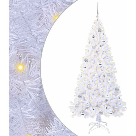 Sapin de Noël artificiel avec 300 lumières LED blanches, 180 cm de haut, en PVC et acier. (1/5)