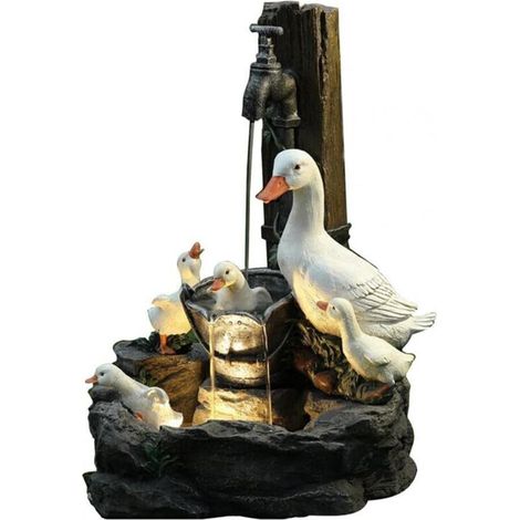 Statue De Jardin De Famille d'animaux avec Lumière Solaire Écureuil Et Canard Pression d'eau Fontaine Décor Extérieur Résine Artisanat Ornements pour La Maison Jardin Pelouse,Duck (1/3)