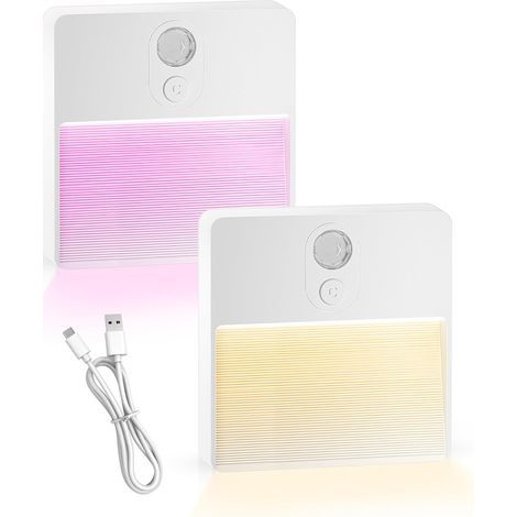 Set mit 2 Indoor-Nachtlichtern mit Bewegungssensor - Wiederaufladbare Lampen mit RGB-Beleuchtung - Selbstklebende Magnetlampe für Schrank, Toilette, Badezimmer, unter Möbeln, Flur, Treppe usw. (1/5)