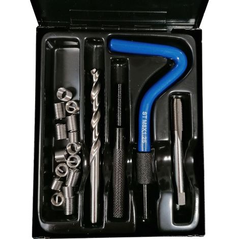 Oc-Pro – Coffret tarauds et filières – Kit filets rapportés M8 x 125 en acier inox – 15 filets, 1 foret, 1 taraud, 2 outils de pose – Réparation filetages abîmés