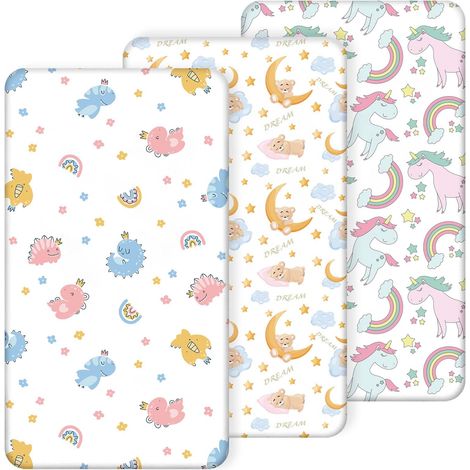 Lot de 3 Drap Housse cododo, 120×60cm Draps pour Lit Bébé, Microfibre Respirante, Protège Matelas Amovible et Lavable Motifs Mignons pour Berceau et Matelas Bébé (1/5)