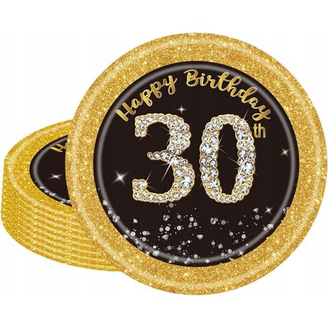 Piatti per il 30° anniversario di compleanno, in carta usa e getta, set da 16, neri (1/4)