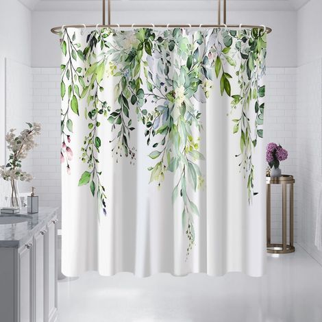 Tenda da doccia salvia, piante acquatiche, foglie di eucalipto, 90x180cm (1/4)
