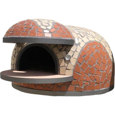 Forno a legna artigianale rivestimento mosaico cotto beige pizza linea wave misura Ø 130 cm - confezione 1 (1/5)
