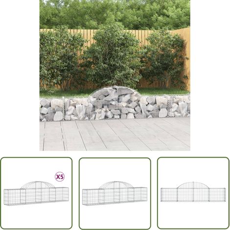 The Living Store Gabionen mit Hochbogen 5 Stk. 200x30x40/60 cm Verzinktes Eisen - Gabionen - Gabionenkorb - Gartendeko - Zaun - Sichtschutz (1/5)