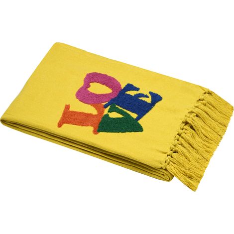 Fouta polycoton avec franges et broderie LOVE Jaune 90x180 cm (1/4)