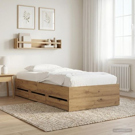 Cadre de lit 80 x 200 cm avec rangement en bois d’ingénierie chêne artisanal - PANGIVO (1/5)