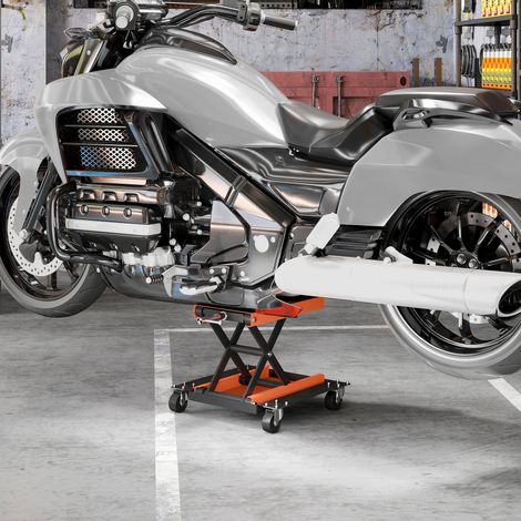 Sollevatore per moto, portata 500 kg, piattaforma di sollevamento per moto, altezza regolabile da 135 a 390 mm, acciaio, arancione