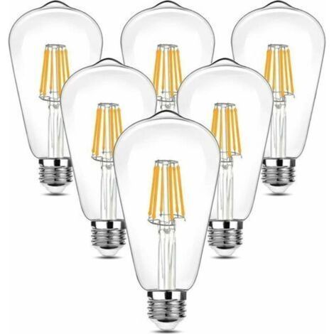 -6 Pièces Vintage LED Ampoule Edison, 90-265V 6W (Incandescent équivalent 60W) Ampoule E27, 600LM 2700K LED Blanc Chaud, ST64 Rétro Antique Style Lampe de Décoration, Pour le Restaurant Barre (1/5)