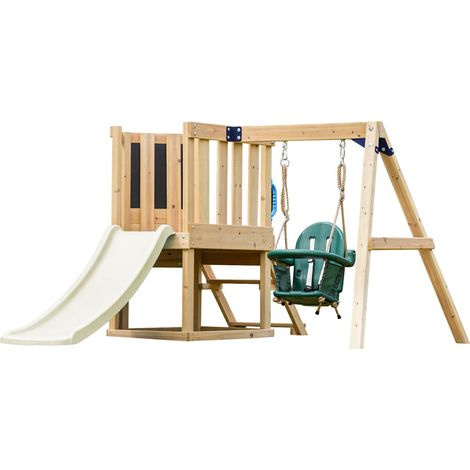 Axi Timo Mini Aire De Jeux - Toboggan Crème  Cabane Pour Enfant Avec Balançoire Pour Bébé, Mur D'Escalade Et Tableau Noir  Structure De Jeux Pour Le Jardin