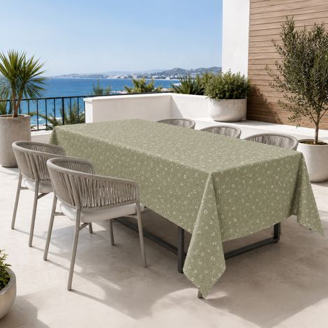 Tovaglia Dory Margheritine su Fondo Verde in Cotone Pesante 80/20 Made in Italy Cm. 140x140 x4 persone (1/5)