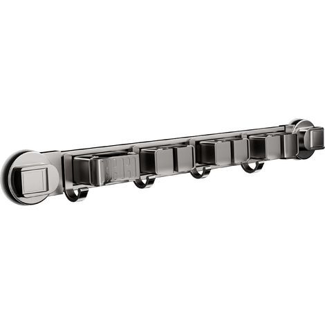 Besenhalter mit Saugnapf, Wandmontage, ohne Bohren, mit 4 Halterungen und 5 Haken – anthrazitgrau