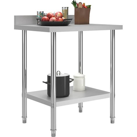 Tavolo da lavoro da cucina vidaXL con bordo, 80x60x93 cm, in acciaio inox. (1/3)