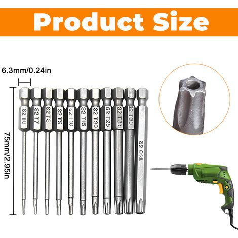 Embouts Torx - Acier S2 - Longueur 75 mm - Diamètre 6,35 mm - T6 à T40 - Pour Tournevis Électriques et Manuels - Lot de 11 Pièces (1/5)