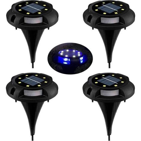 Solar-LED-Gartenleuchten, 8 LEDs, 4er-Set IP65 wasserdichte Solar-Gartenstrahler, dekorative Rasenleuchten für Einfahrt, Garten, Terrasse, Hof, Rasen, Weiß (Naturweiß + Blau)