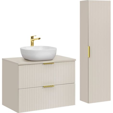 Set da bagno NOXERA 80 cm – Marrone Congo – Lavabo + colonna sospesa