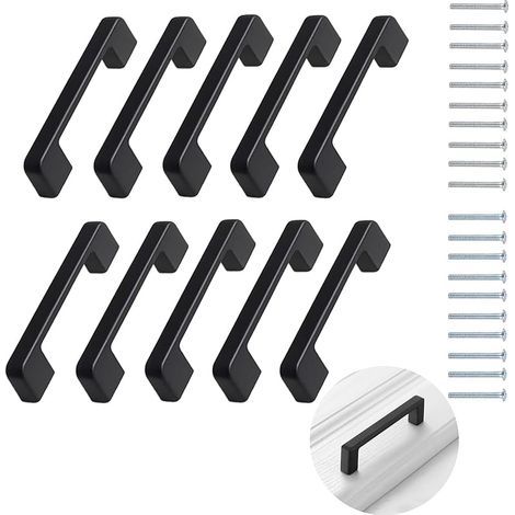 10 Pièces Poignées de Placard en Aluminium Noir, Poignee de Meuble Cuisine, Poignée de Placard et D'armoires, Poignées de Tiroir pour Cuisine et Meubles, Installation Facile et Durable