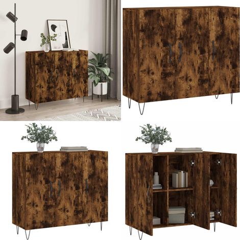 Buffet chêne fumé 90x34x80 cm bois d'ingénierie - Buffet Moderne - Buffet Design - Meuble Rangement - Armoire Murale - Commode - Home & Living (1/5)