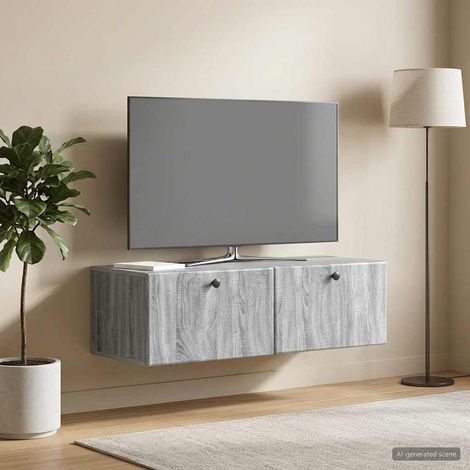 Meuble TV mural avec portes pivotantes Sonoma gris 98 x 41 x 30 cm en bois d’ingénierie - PANGIVO (1/5)