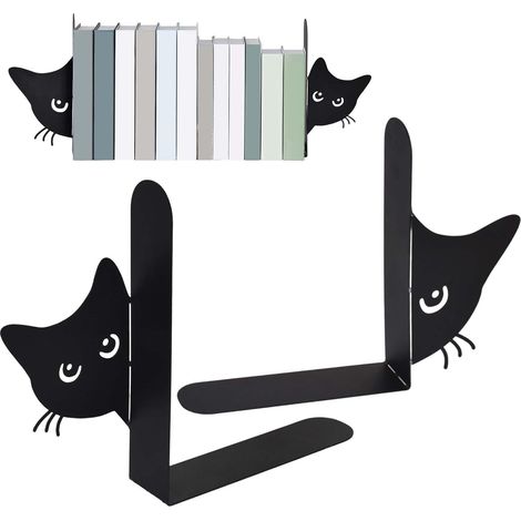 Serre-Livres en Deux Parties pour étagère, Motif Chat Mignon Serre-Livres en Métal, étagère De Bureau, Convient aux Bureaux, Salles D'étude à Domicile, Salles De Classe. (1/5)