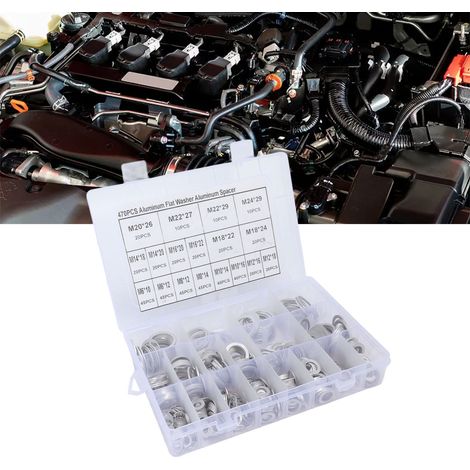 470 Dichtungen aus Aluminiumlegierung, runde Unterlegscheiben, flache Unterlegscheiben und Dichtungsringe pro Karton (1/5)