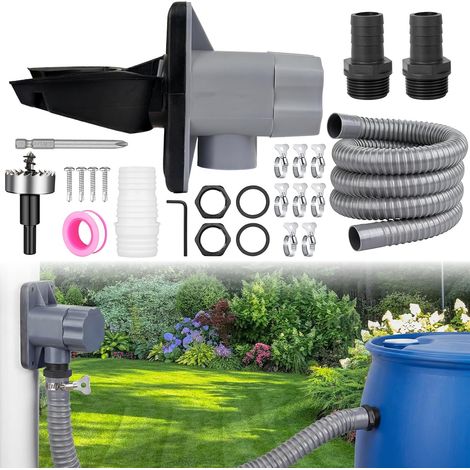 Collecteur d'eau de pluie pour tuyaux de descente 70-110 mm, collecteur d'eau de pluie avec accessoires de montage, raccord de citerne de pluie pour gouttière jusqu'à 80 m² (1/5)