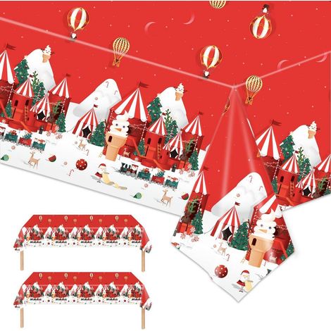 2er Set Weihnachtstischdecke 137x274cm mit Schneemann-Motiv, abwischbar