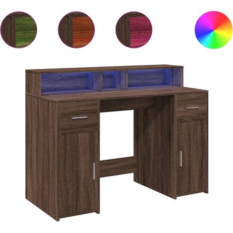 Maison Exclusive - LED-Schreibtisch Braun Eichen-Optik 120x55x91