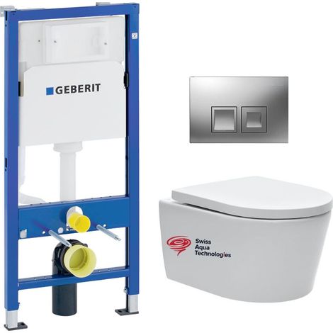 Cuvette suspendue sans bride 48cm – Pack WC avec bâti-support Geberit UP100 – Abattant softclose – Plaque Delta50 chromé – SATRIMLESSGEB2 (1/5)