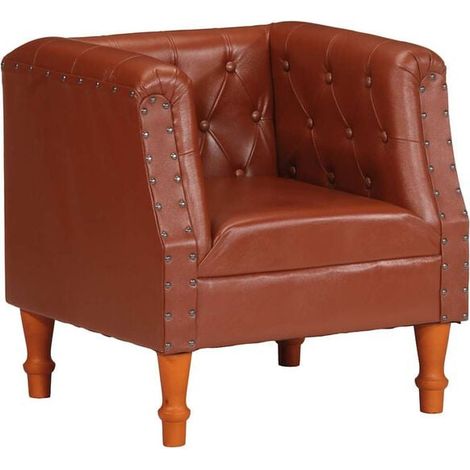 Fauteuil en cuir véritable marron (1/5)