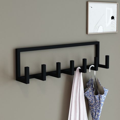 Appendiabiti da Parete Lyngen con 7 Ganci Porta Abiti 75 x 10 x 20 cm Acciaio Nero [en.casa]