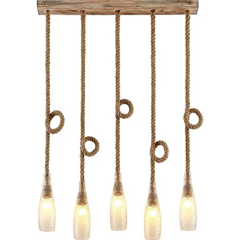 [NEUWERTIG] Lindby Relia Hängeleuchte Hängeleuchte Lampe Glasschirm 5 Flammig E27 Holz Hell B-Ware