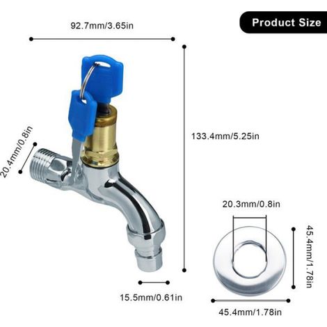 Robinet Verrouillable - Alliage De Zinc - Raccord 1/2 Pouces - Pour Jardin Et Extérieur - 2 Pièces (1/5)