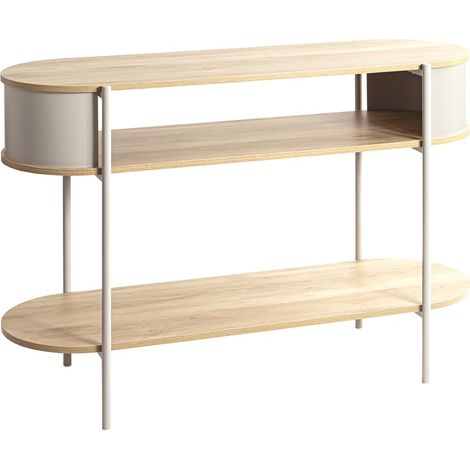 Console rectangulaire 3 Niveaux décor MDF chêne Brun Clair, Structure métallique Gris Cachemire, Table Console, Meuble d'entrée, Table Murale, L 110 x H 76 x P 39 cm (1/5)