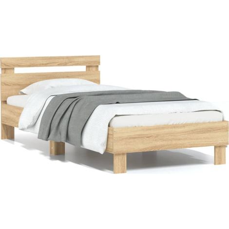 Estructura de cama cabecero luces LED roble Sonoma 75x190 cm vidaXL (1/5)