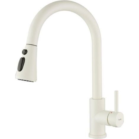 [JAMAIS UTILISÉ] Robinet de Cuisine Blanc avec 3 Modes de Pulvérisation, Robinet Evier Extractible, Mitigeur Cuisine Rotatif à 360°, Robinetterie Monocommande en Acier Inoxydable SUS304, Cartouche Cér (1/4)