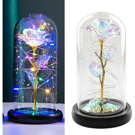 Rose lumineuse LED sous verre, rose éternelle en feuille d'aluminium, cadeau idéal pour la Saint-Valentin, Noël et la fête des mères, couleur or. (1/5)