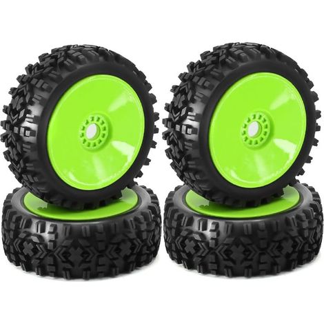 4 Pièces 1/8 RC Pneu de Roue en Caoutchouc 120MM 112MM Pneu 17mm Moyeu Hexagonal pour 1/8 RC Voiture sur Route Tout-Terrain Accessoires, Vert (1/5)