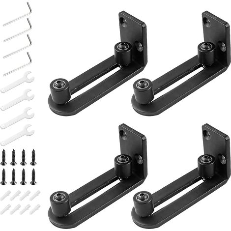 Kit de quincaillerie pour porte de grange coulissante (4 pièces) : guide de sol noir, design affleurant, fixation murale, rouleau inférieur réglable, plat, anti-rayures (1/5)