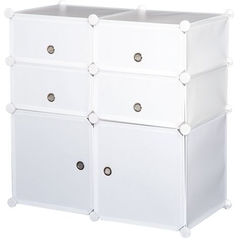Armadio Guardaroba Scarpiera Modulare in Plastica 6 Cubi Bianco 75x37x73 cm (1/5)