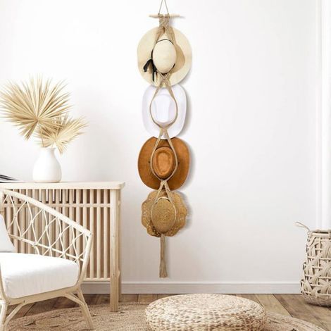 Porte-Chapeaux - Support Mural En Coton Tissé Et Bois D'épinette - Pour Chapeaux À Large Bord - 1 Pièce (1/5)