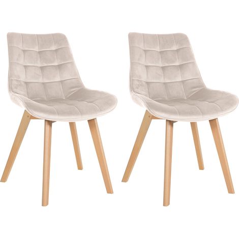 Lot de 2 chaises de salle à manger design scandinave coutures carrées en velours crème pieds en bois clair 100001684 (1/5)