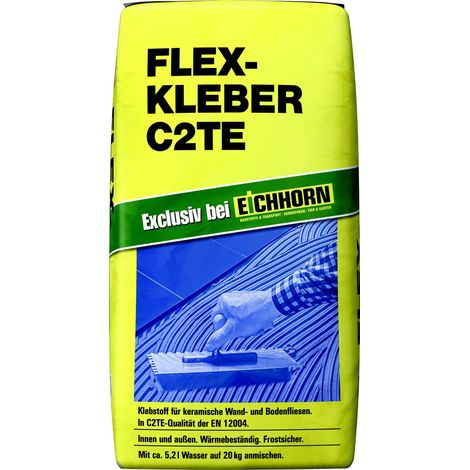 Flexkleber C2 TE Qualität 20kg EN 12004 für keramische Wand- und Bodenfliesen innen/außen wärmebeständig & frostsicher