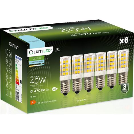 6 bombillas LED tubulares E14 T25 de 5W = 40W 470lm 6500K Luz fría 320° lumiled (1/5)